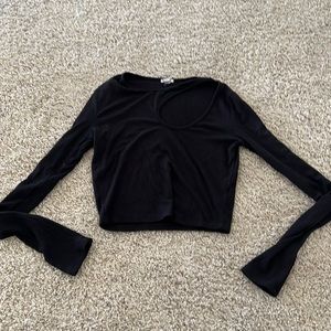 Garage ribbed long sleeve cut out crop top